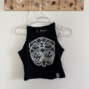 Black Crop Top with Tribal Mask Design Farmers Market
